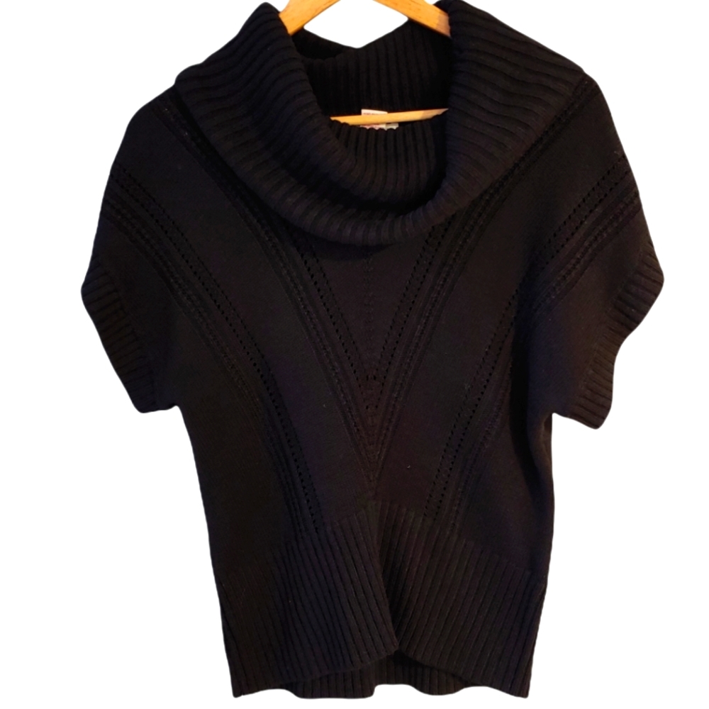Candies Cowl Neck Black Knit Short Sleeve Sweater Size Large